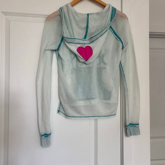 Billabong Pullover Graphic Hoodie Sweatshirt Women's Large Blue Pink Heart Y2K - Picture 7 of 10